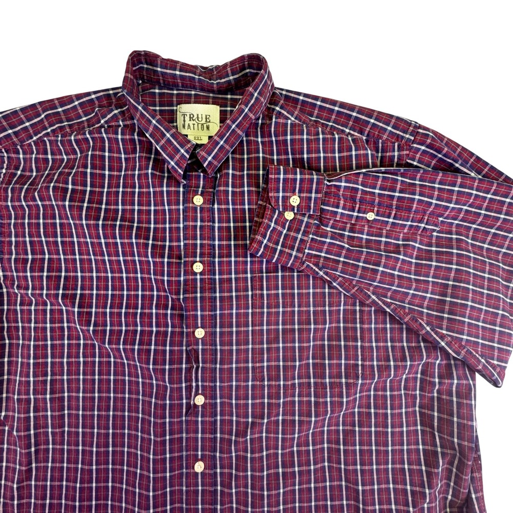 True Nation Button Down Shirt Men's 2XL Plaid Red Blue White Long Sleeve Western